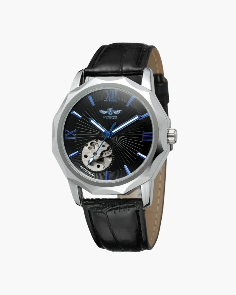Klassische Skeleton Zifferblatt Stahl Uhr Maja
