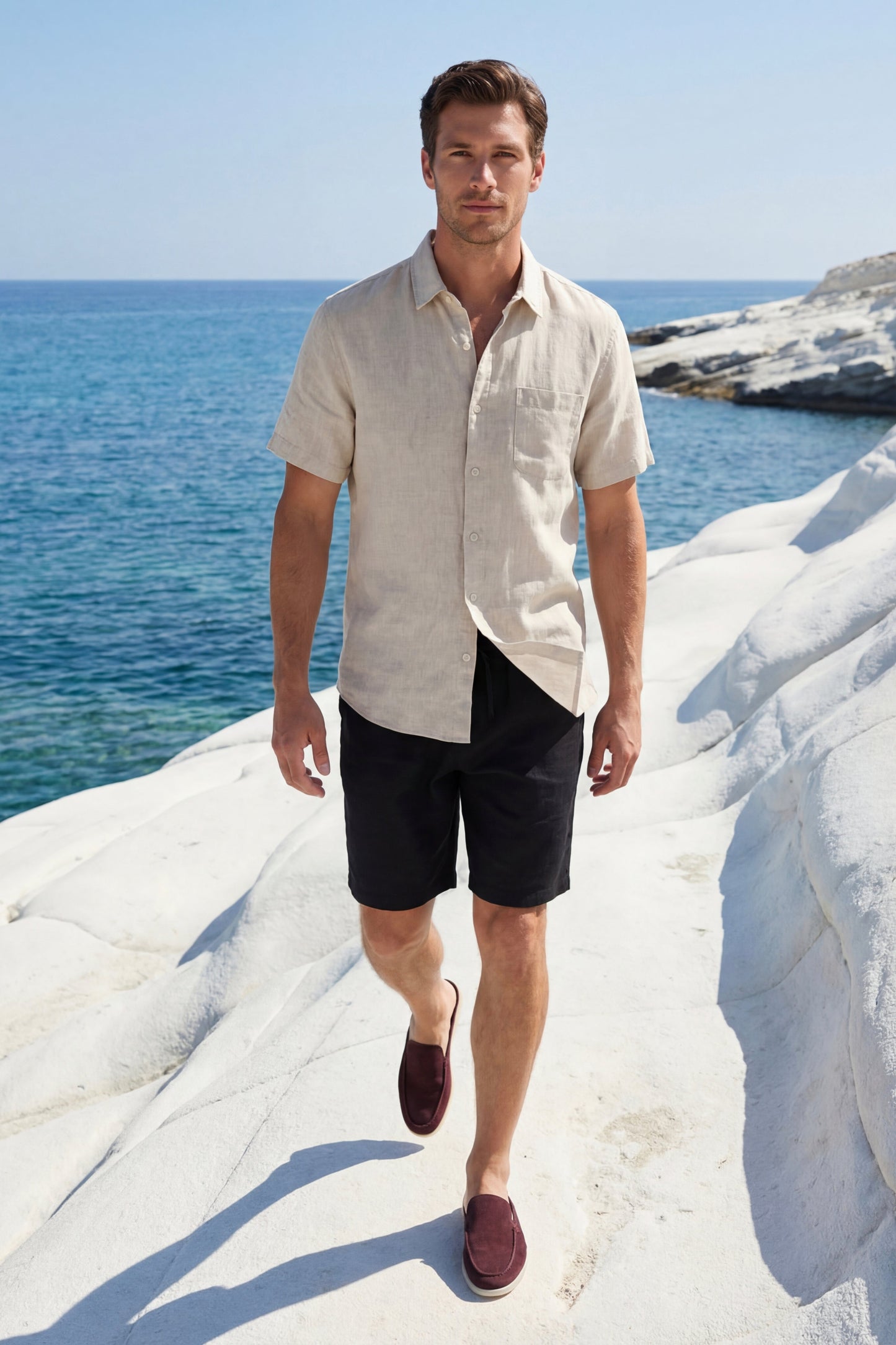 Verona Leinenhemd & Shorts Beige/Schwarz Maja