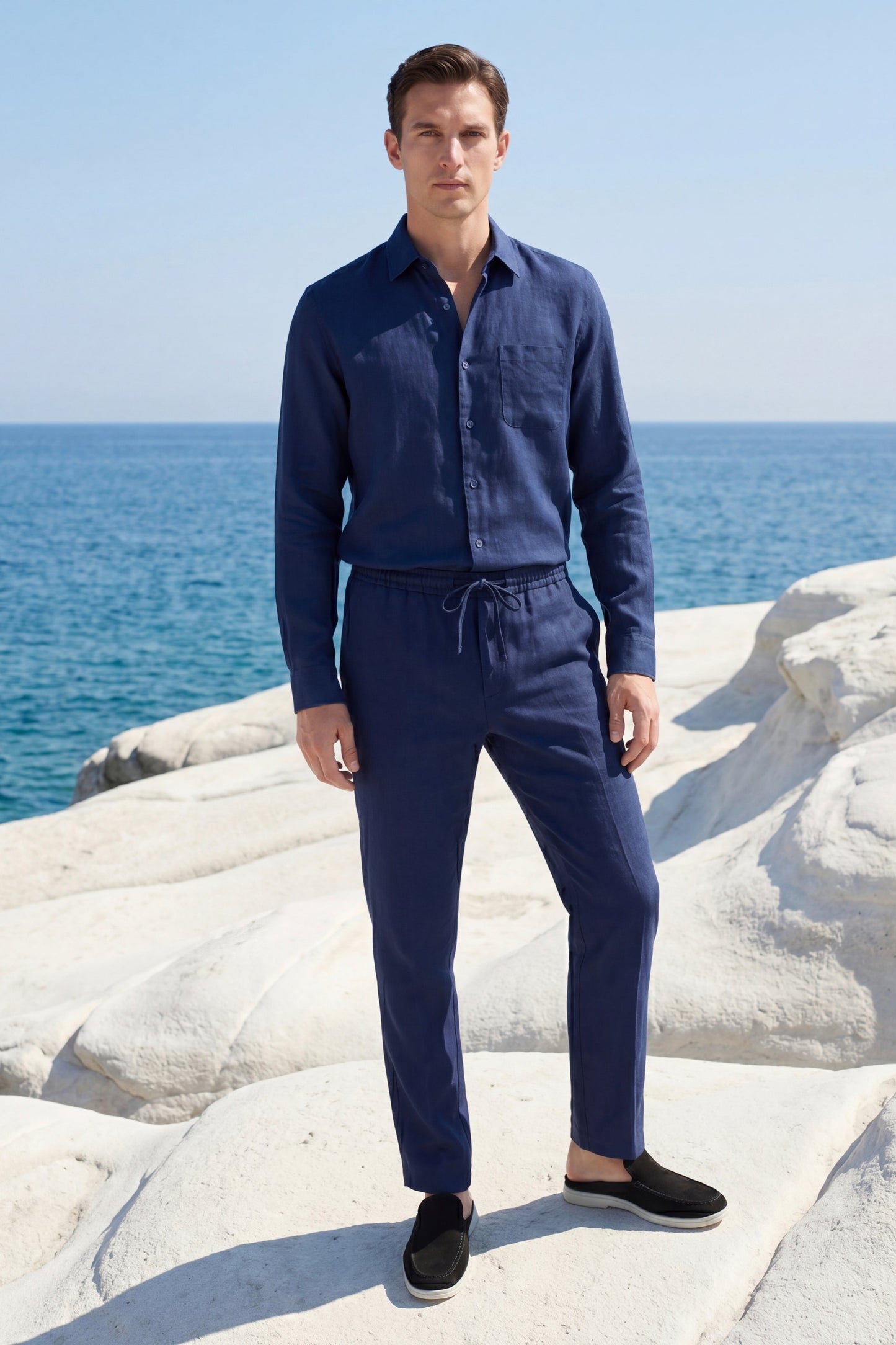 Bellagio Leinen Set Langarm Navy Maja