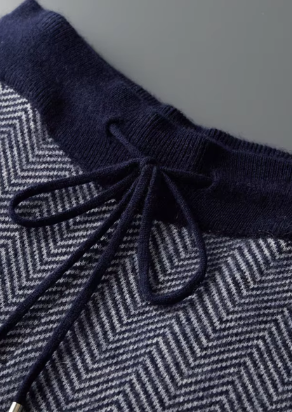 Reines Extra-Fine Merinowoll-Set in Marineblau mit Fischgrätmuster RivaSylt
