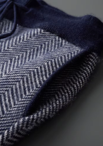 Reines Extra-Fine Merinowoll-Set in Marineblau mit Fischgrätmuster RivaSylt