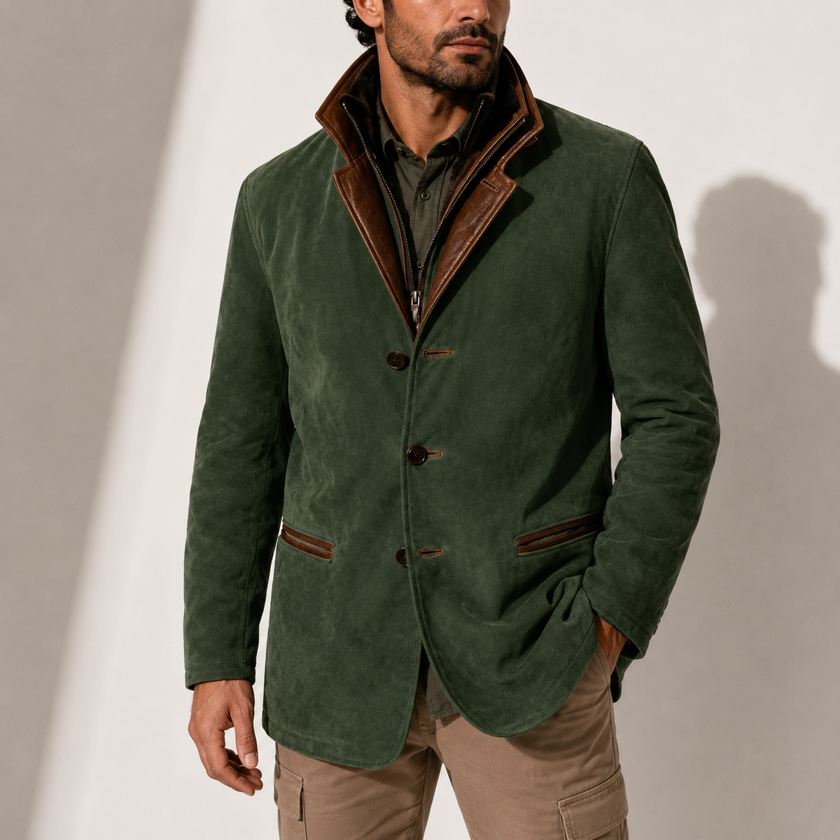 Herren Wintermantel – Wildleder Stehkragen Smarter Casual-Jacke RivaSylt