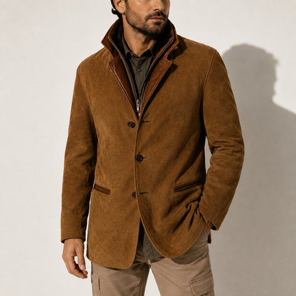 Herren Wintermantel – Wildleder Stehkragen Smarter Casual-Jacke RivaSylt