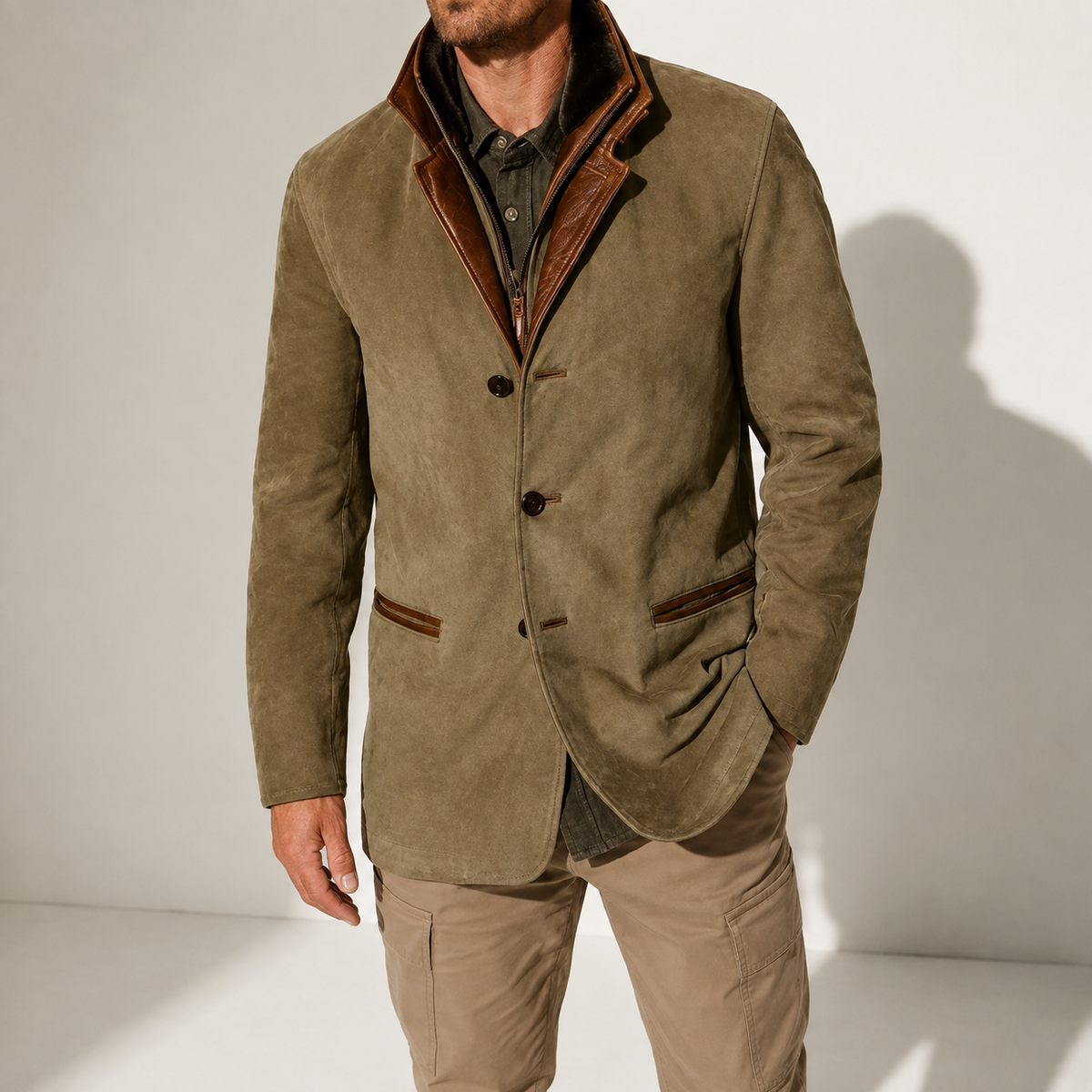 Herren Wintermantel – Wildleder Stehkragen Smarter Casual-Jacke RivaSylt