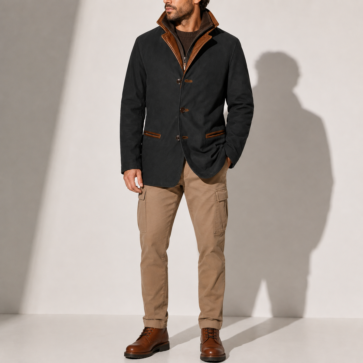 Herren Wintermantel – Wildleder Stehkragen Smarter Casual-Jacke RivaSylt
