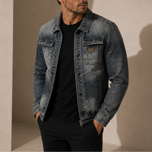 Herren Vintage Denim Jacke – Retro Gewaschener Freizeitstil RivaSylt