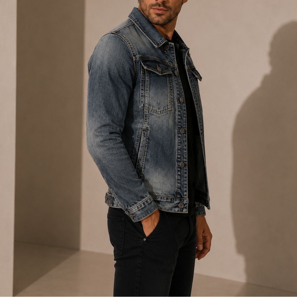 Herren Vintage Denim Jacke – Retro Gewaschener Freizeitstil RivaSylt