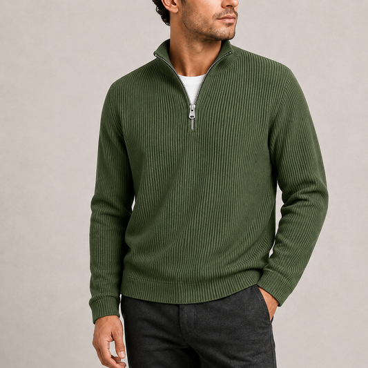 Herren Rippstrick Viertelzip Pullover | Smart Casual Strickjacke RivaSylt