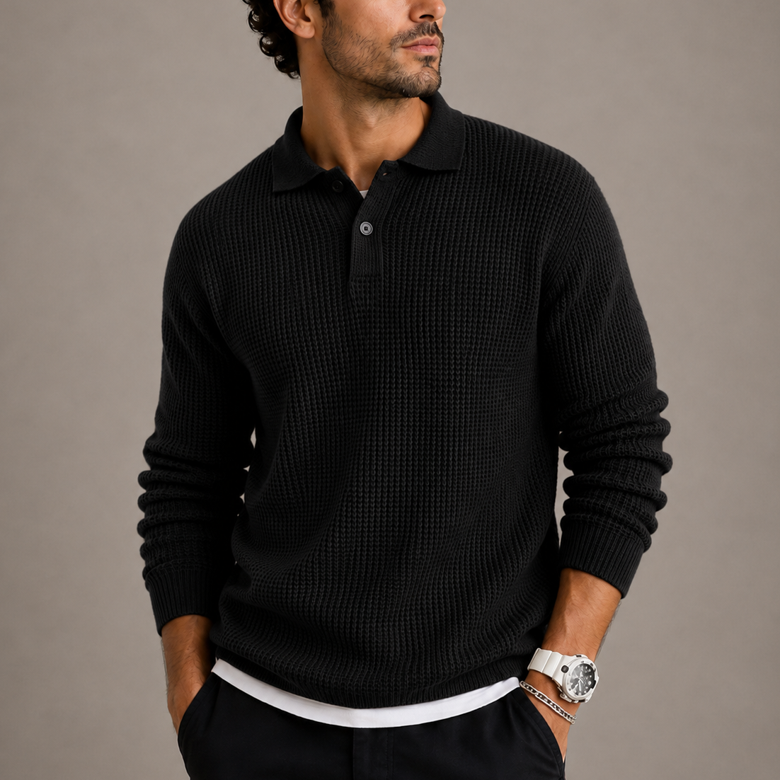 Herren Slim Fit Strickpullover mit Reverskragen RivaSylt