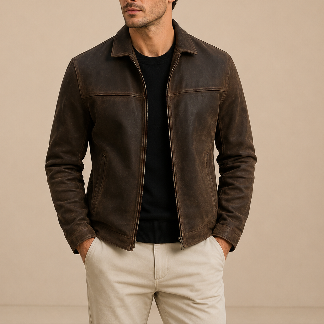 Herren Wildlederjacke – Vintage Reißverschluss Freizeitstil RivaSylt