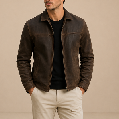 Herren Wildlederjacke – Vintage Reißverschluss Freizeitstil RivaSylt
