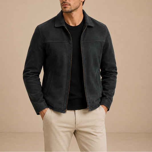 Herren Wildlederjacke – Vintage Reißverschluss Freizeitstil RivaSylt