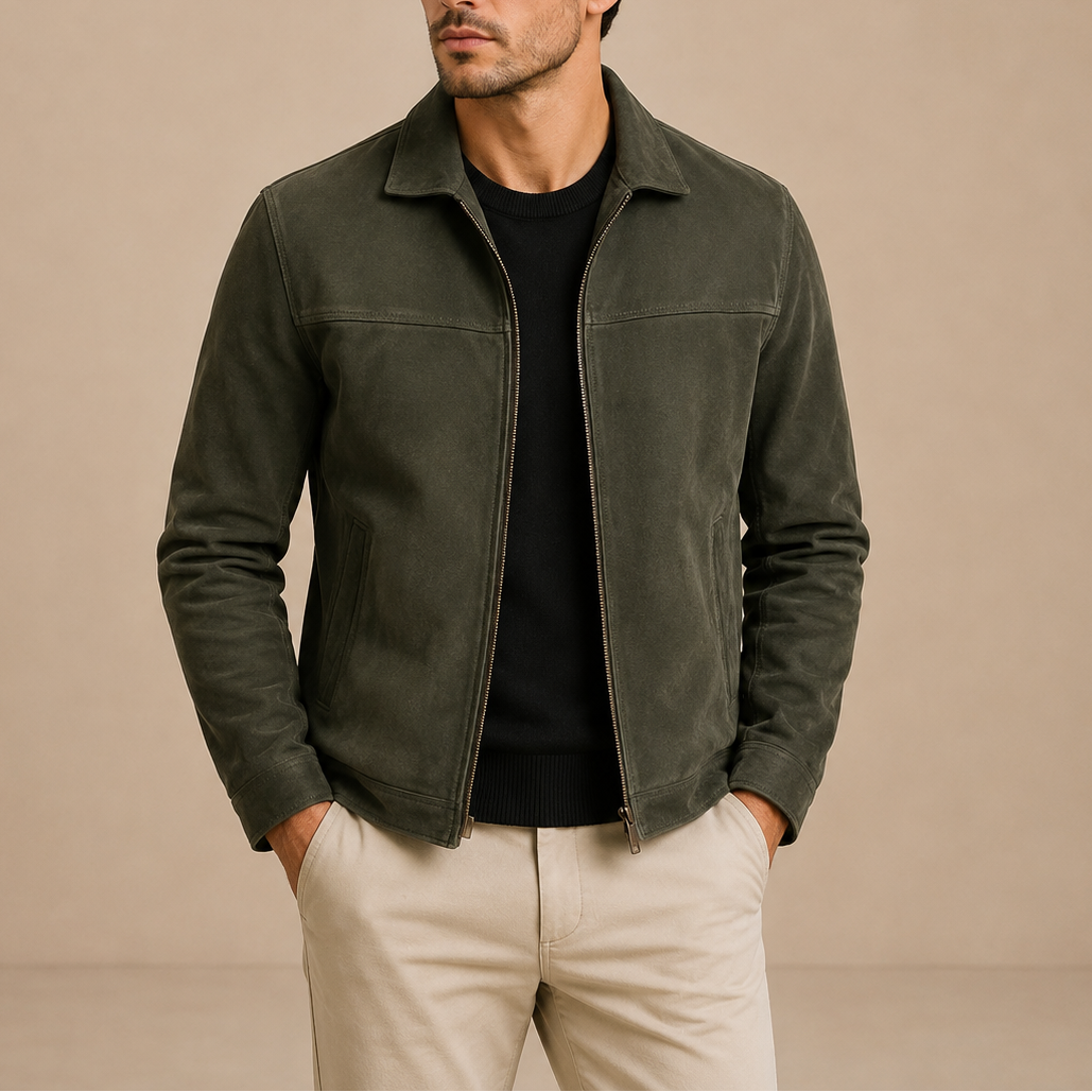 Herren Wildlederjacke – Vintage Reißverschluss Freizeitstil RivaSylt