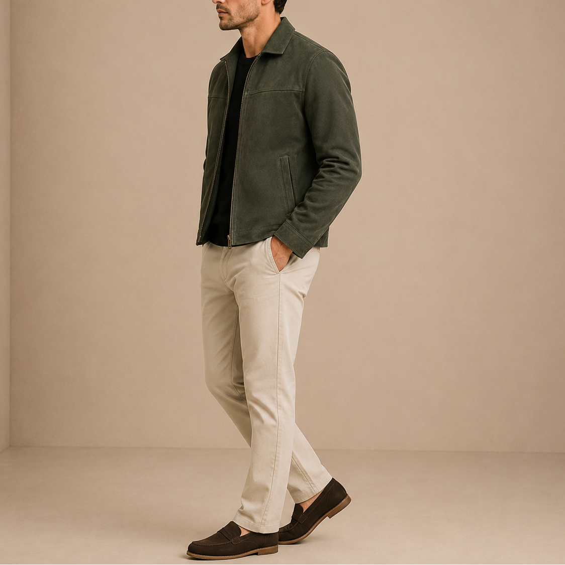Herren Wildlederjacke – Vintage Reißverschluss Freizeitstil RivaSylt