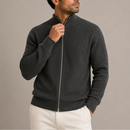 Herren Rippstrick Zip-Cardigan – Vollzip Strickpullover mit Stehkragen RivaSylt