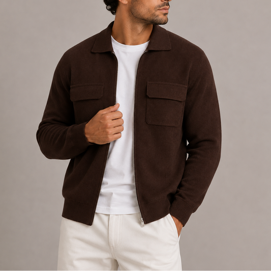 Herren Strickjacke mit Reißverschluss – Cardigan mit Kragen und Brusttaschen RivaSylt