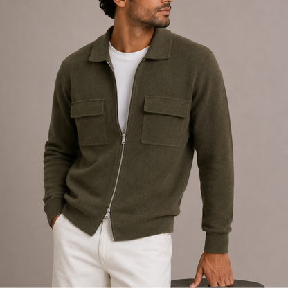Herren Strickjacke mit Reißverschluss – Cardigan mit Kragen und Brusttaschen RivaSylt