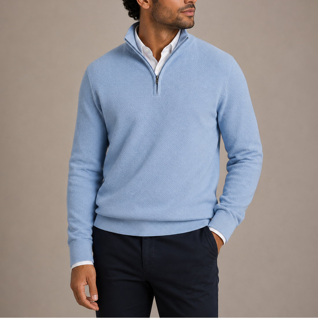 Herren Quarter Zip Pullover – Strukturierter Strickpullover mit Stehkragen RivaSylt
