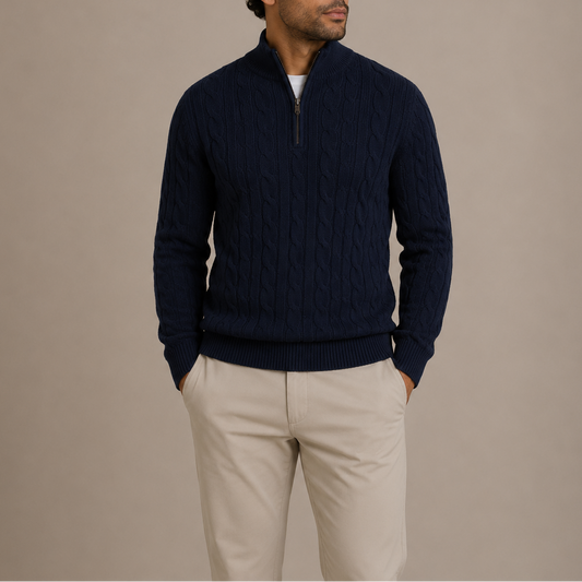 Herren Kabelstrick Viertelzip Pullover – Stehkragen Pullover RivaSylt