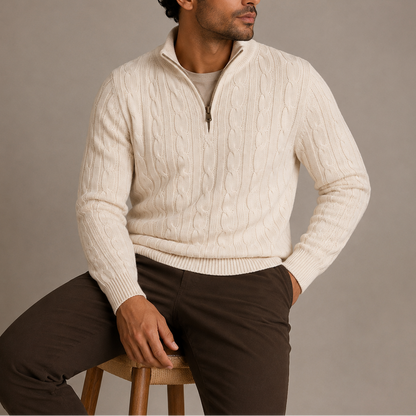 Herren Kabelstrick Viertelzip Pullover – Stehkragen Pullover RivaSylt
