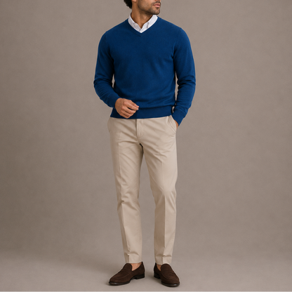 Herren V-Ausschnitt Pullover – Klassischer Strick Langarm-Pullover RivaSylt