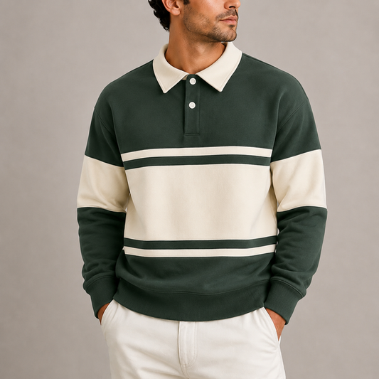 Herren Retro Farbblock Polo Sweatshirt – Langarm RivaSylt