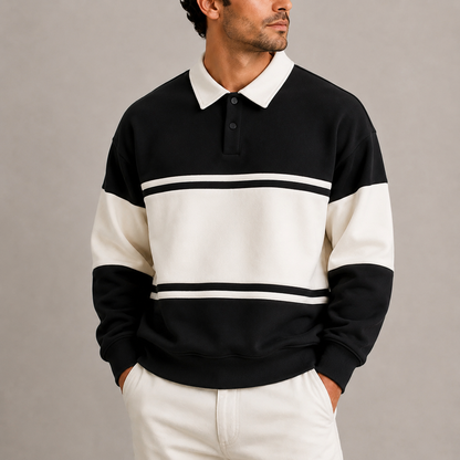 Herren Retro Farbblock Polo Sweatshirt – Langarm RivaSylt
