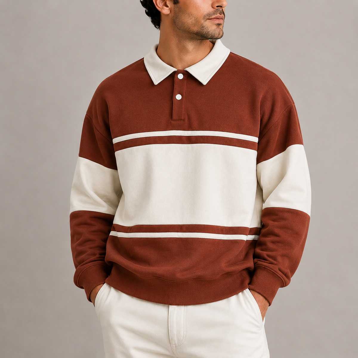Herren Retro Farbblock Polo Sweatshirt – Langarm RivaSylt