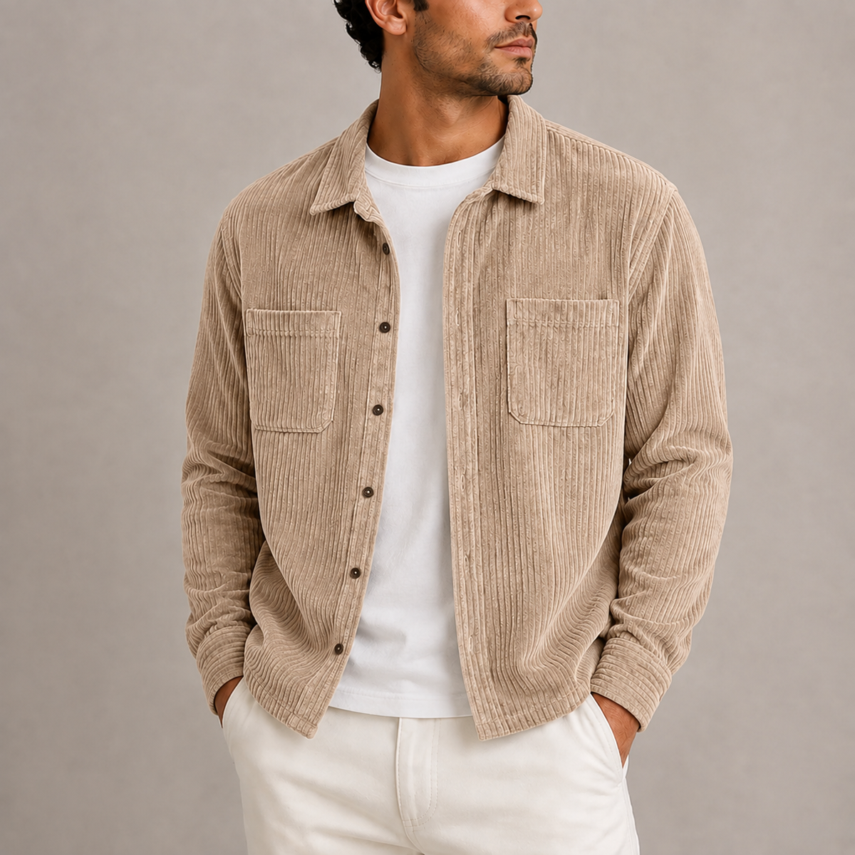 Herren Corduroy Overshirt Jacke – Langarm Button-Up RivaSylt
