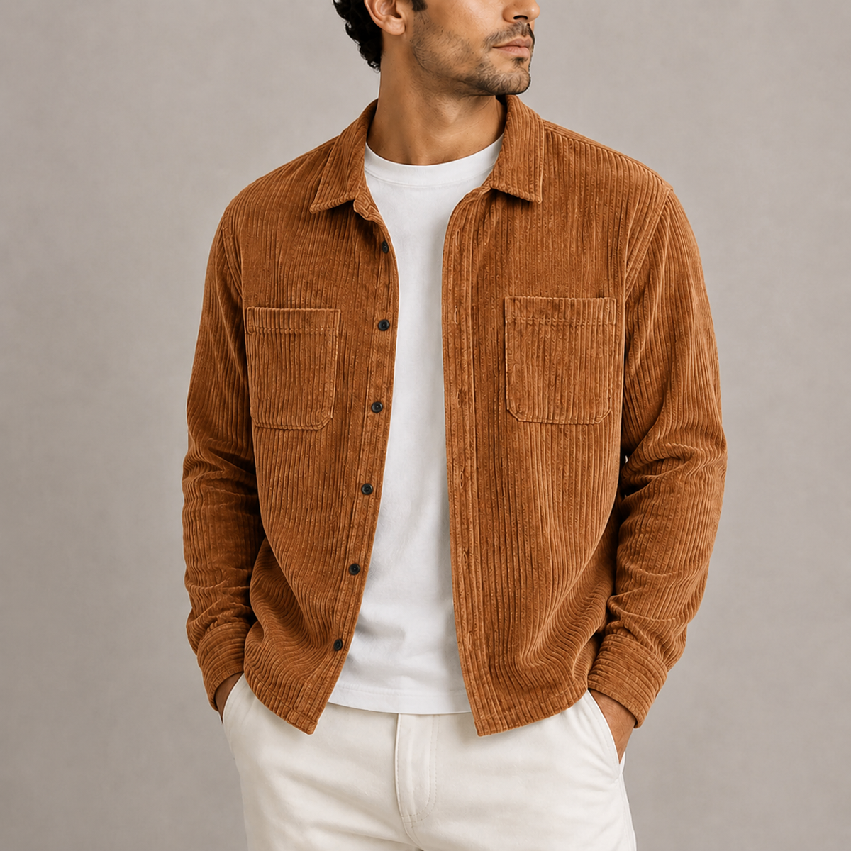 Herren Corduroy Overshirt Jacke – Langarm Button-Up RivaSylt