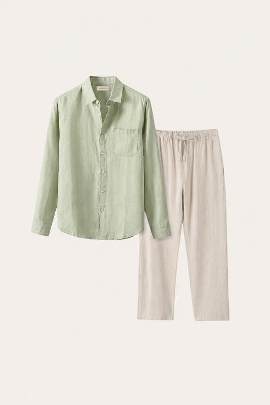 Pisa Leinen Set Langarm Mintgrün/Beige Maja