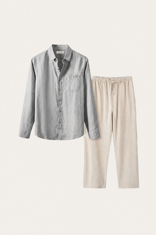 Pisa Leinen Set Langarm Grau/Beige Maja