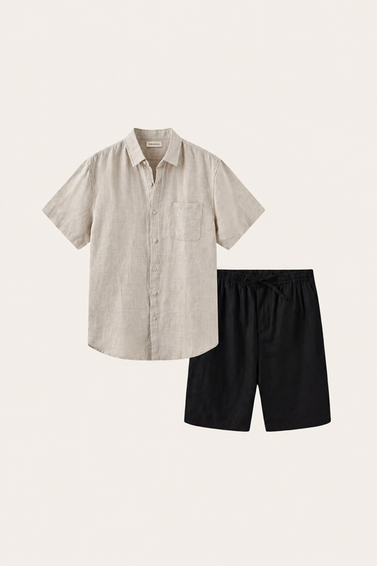 Verona Leinenhemd & Shorts Beige/Schwarz Maja