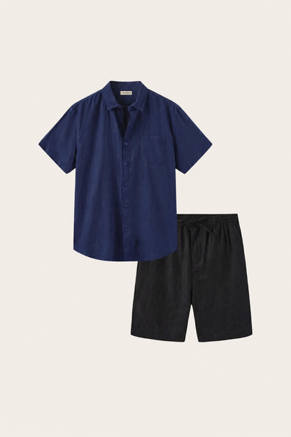 Verona Leinenhemd & Shorts Navy/Schwarz Maja