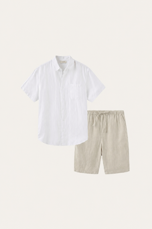 Verona Leinenhemd & Shorts Weiß/Beige Maja