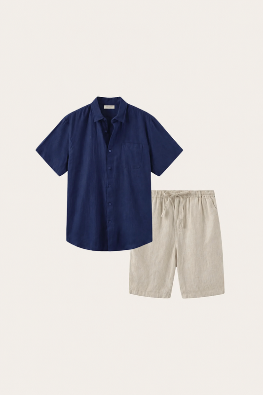 Verona Leinenhemd & Shorts Navy/Beige Maja
