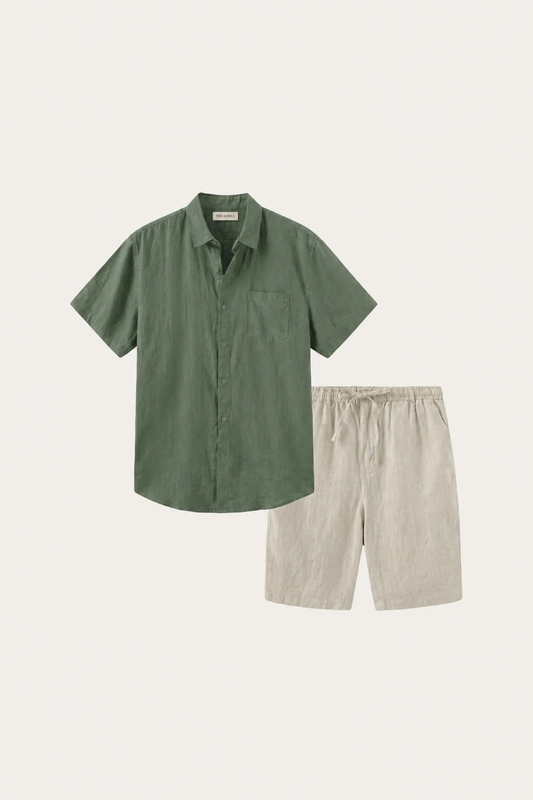 Verona Leinenhemd & Shorts Grün/Beige Maja