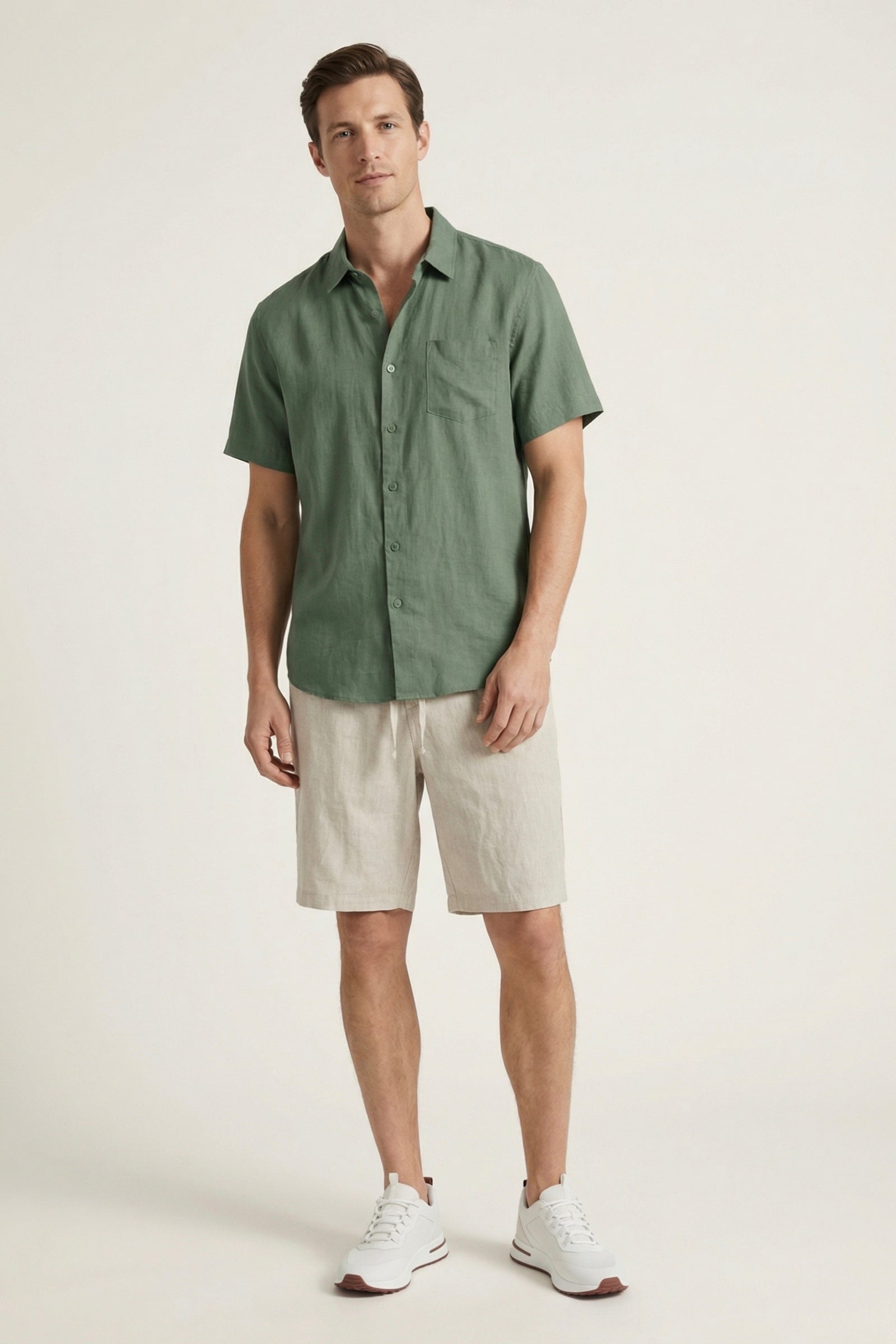 Verona Leinenhemd & Shorts Grün/Beige Maja