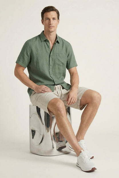 Verona Leinenhemd & Shorts Grün/Beige Maja