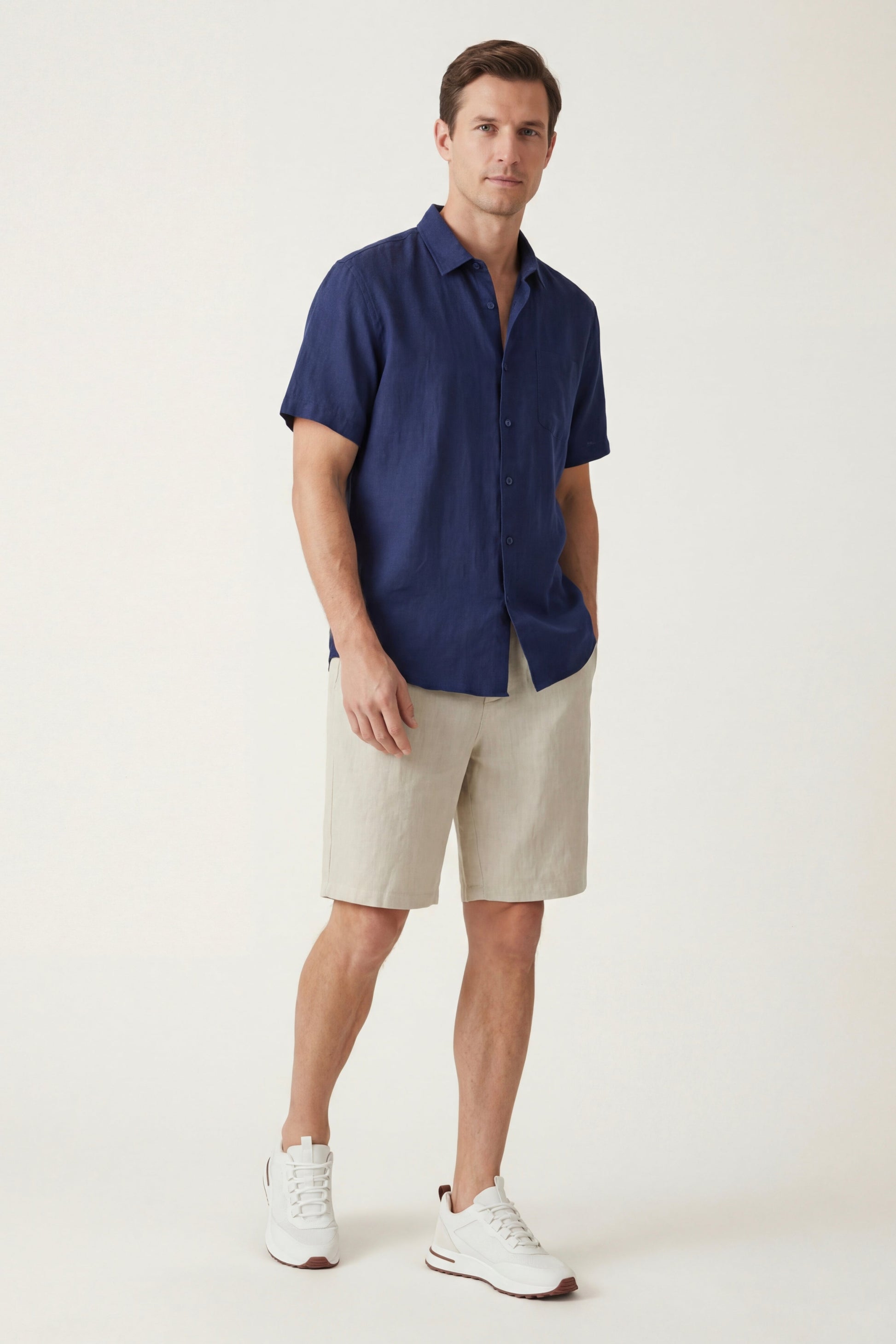 Verona Leinenhemd & Shorts Navy/Beige Maja