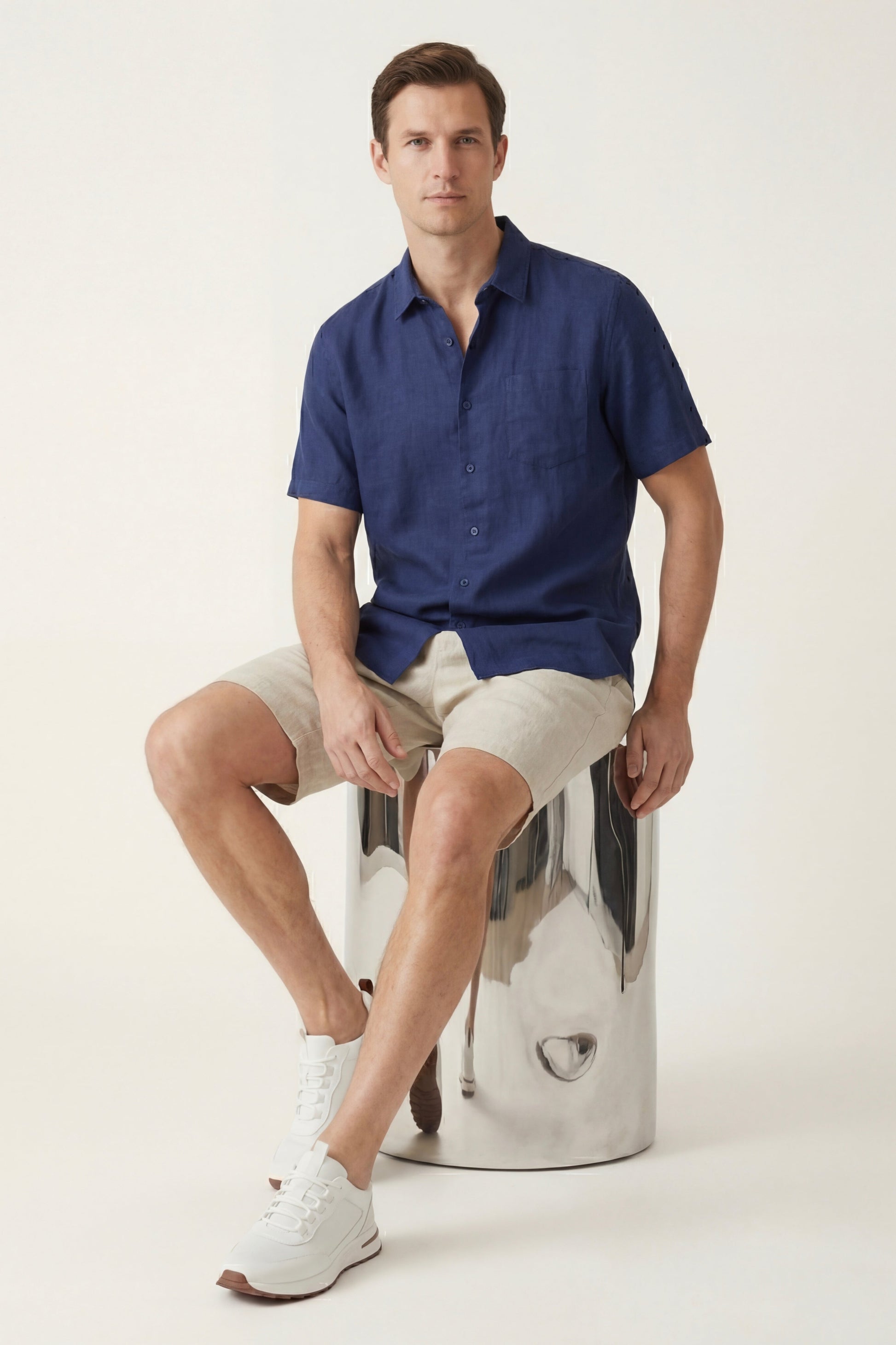 Verona Leinenhemd & Shorts Navy/Beige Maja