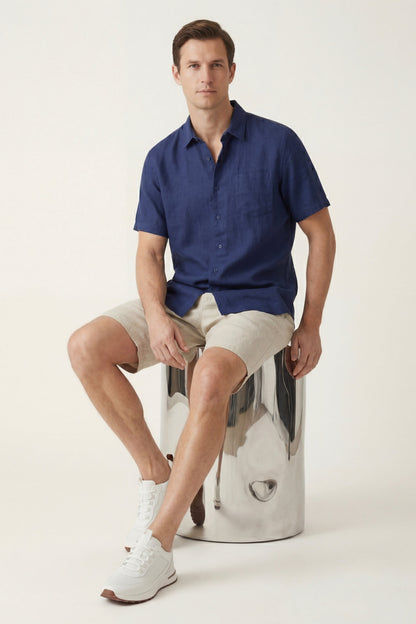 Verona Leinenhemd & Shorts Navy/Beige Maja