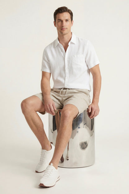 Verona Leinenhemd & Shorts Weiß/Beige Maja
