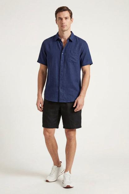 Verona Leinenhemd & Shorts Navy/Schwarz Maja