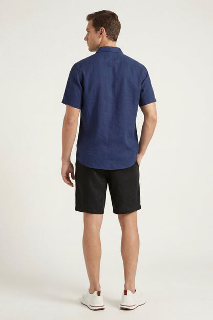 Verona Leinenhemd & Shorts Navy/Schwarz Maja