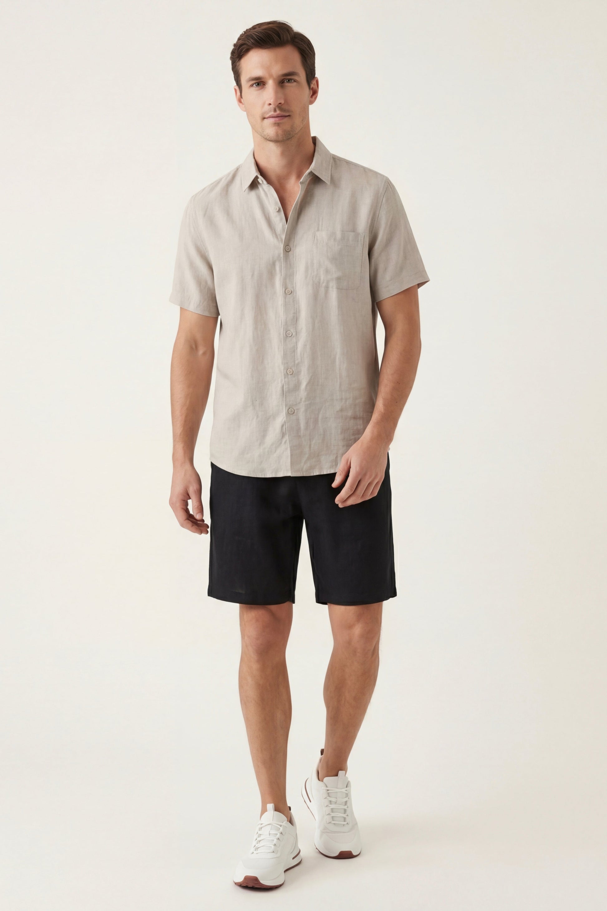 Verona Leinenhemd & Shorts Beige/Schwarz Maja
