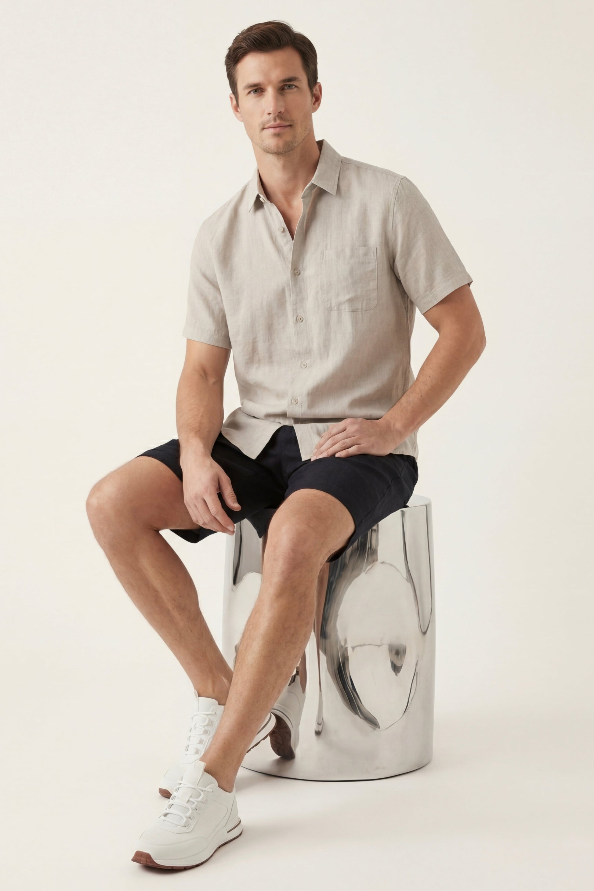 Verona Leinenhemd & Shorts Beige/Schwarz Maja