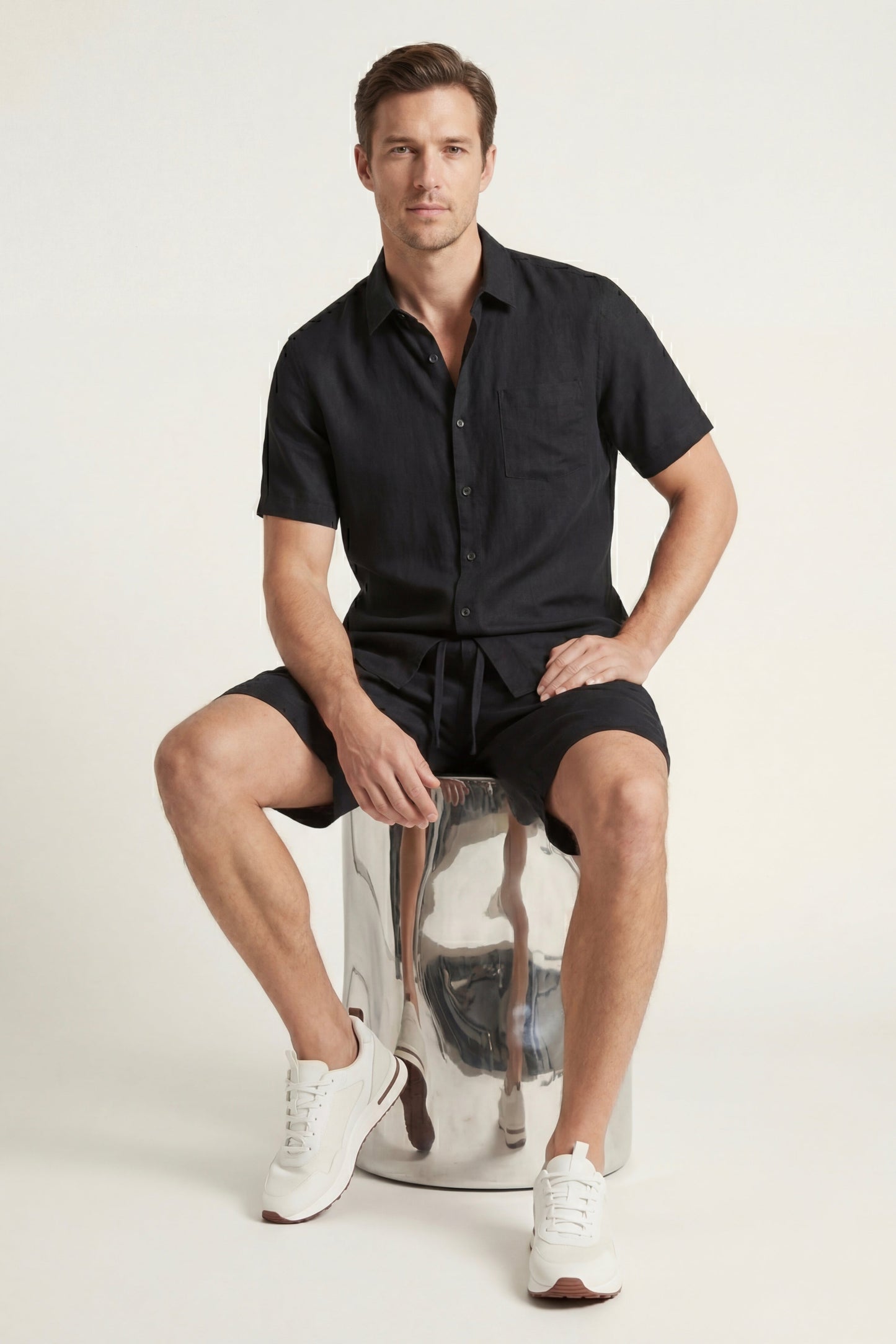 Verona Leinenhemd & Shorts Schwarz Maja