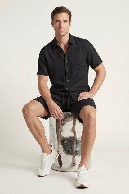 Verona Leinenhemd & Shorts Schwarz Maja