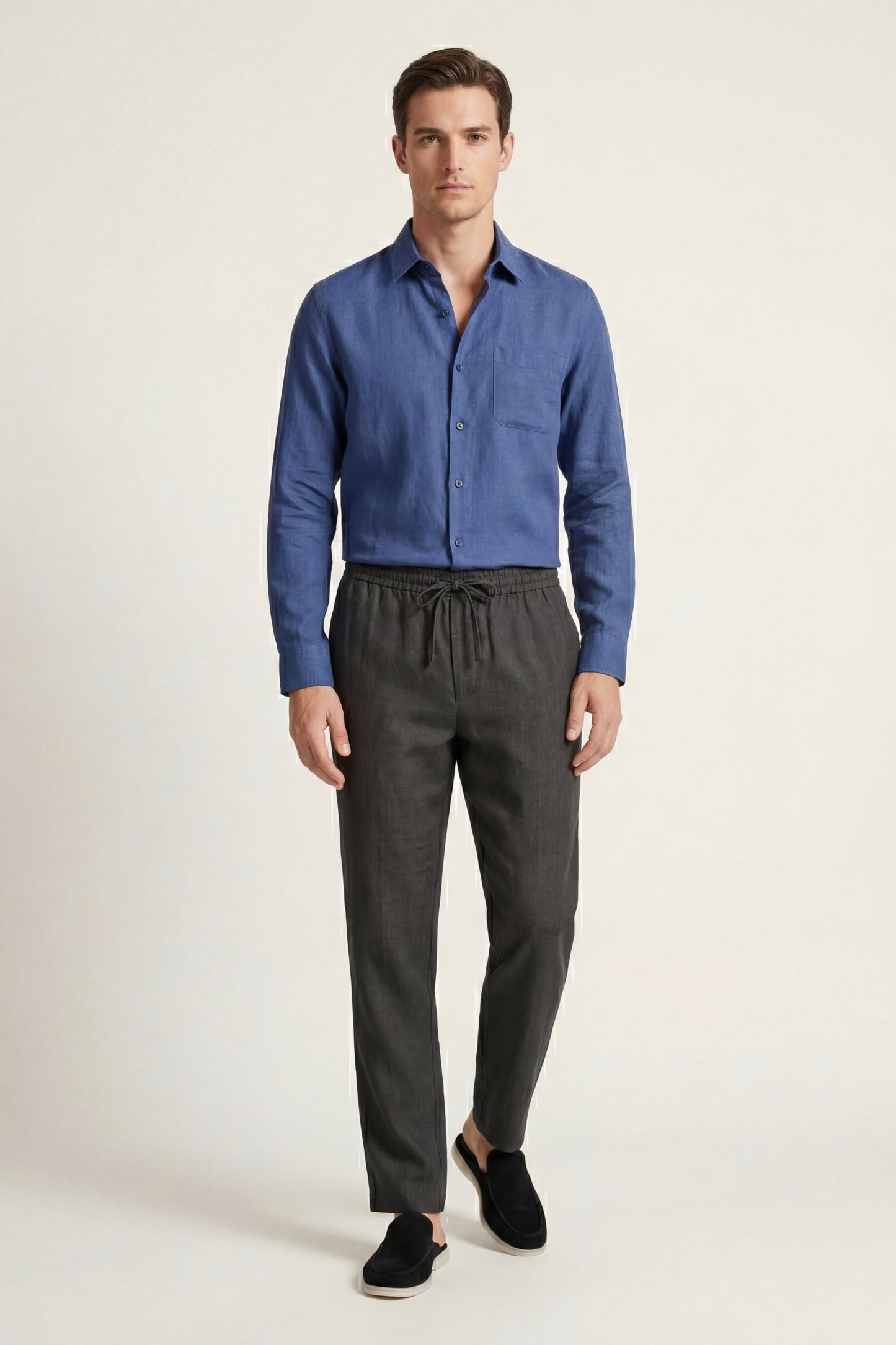 Pisa Leinen-Set Langarm Blau/Schwarz Maja
